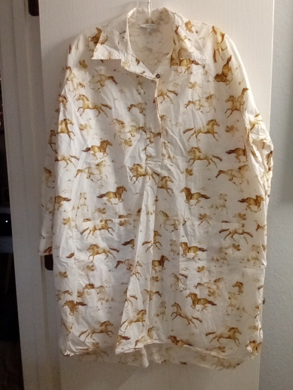 Ganni White Nightgown with Gold Horse Print